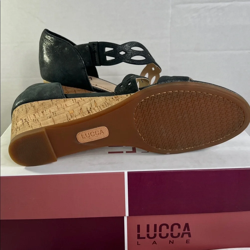 Lucca Lane Women's Evan‎ Black Wedge Sandals Size 10M New in Box Summer